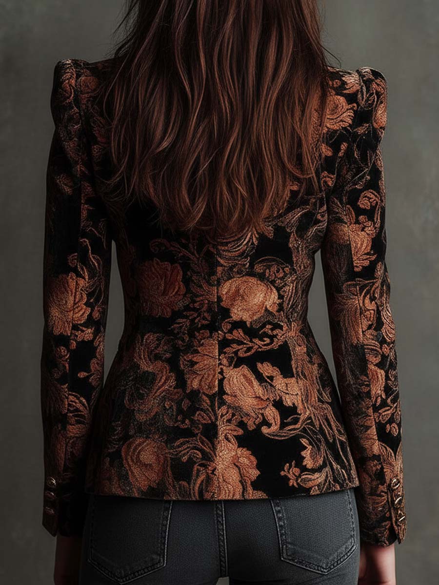 Maribel | Americana Sastre con Estampado Floral Negro y Bronce