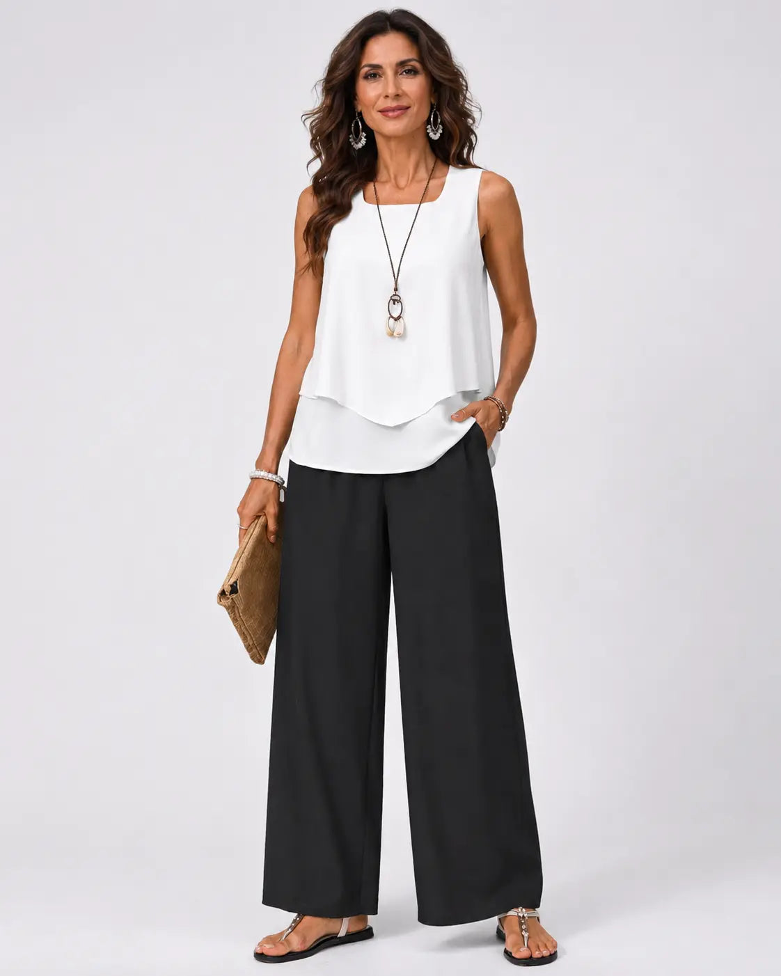 Gregoria | Conjunto Bicolor Blusa Blanca y Pantalón Negro