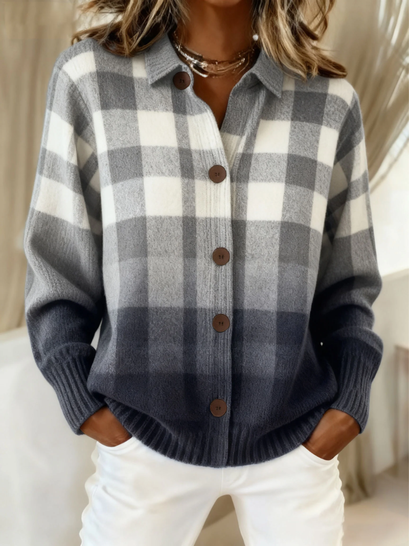 Pilar Elena | Chaqueta de Punto de Cuadros Gris en Degradado