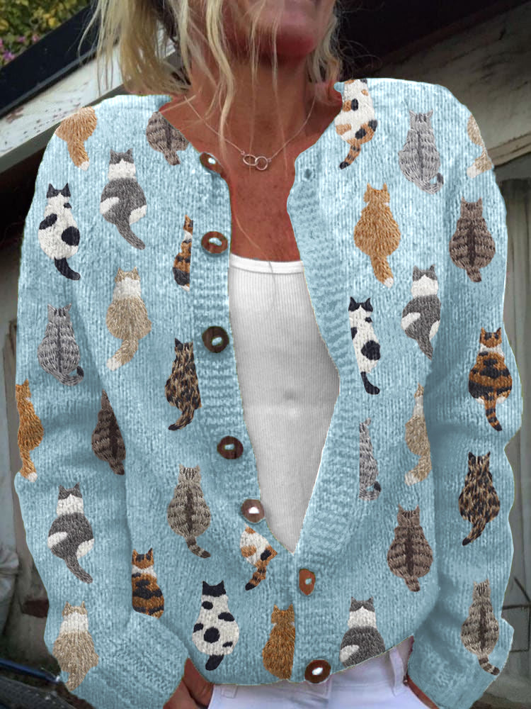 Mari Rosario | Chaqueta de Punto con Estampado de Gatos