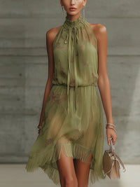 Carmen | Minivestido de Gasa Verde y Talle Alto