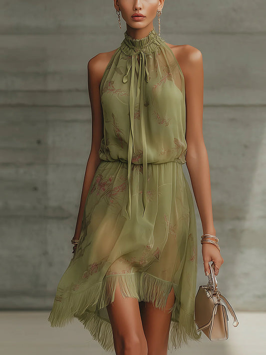Carmen | Minivestido de Gasa Verde y Talle Alto