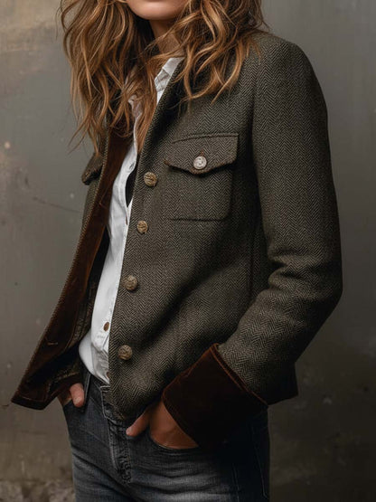 Clara María | Blazer de Espiga con Ribetes en Contraste