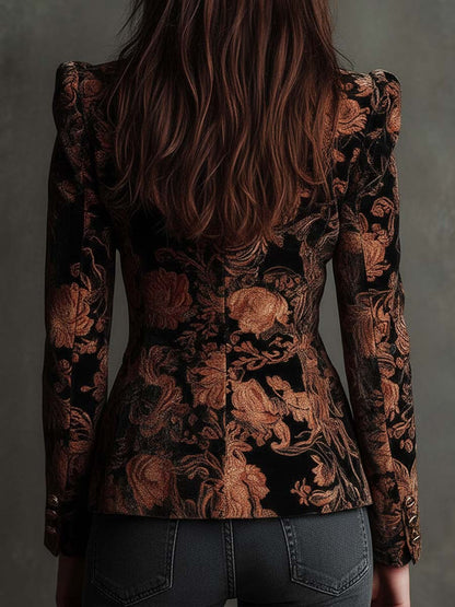 Amada | Blazer Negro con Estampado Floral en Bronce