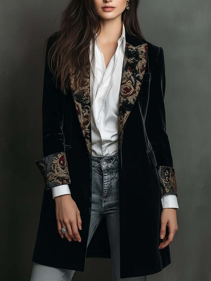 Magdalena | Americana Entallada con Estampado Barroco Negro