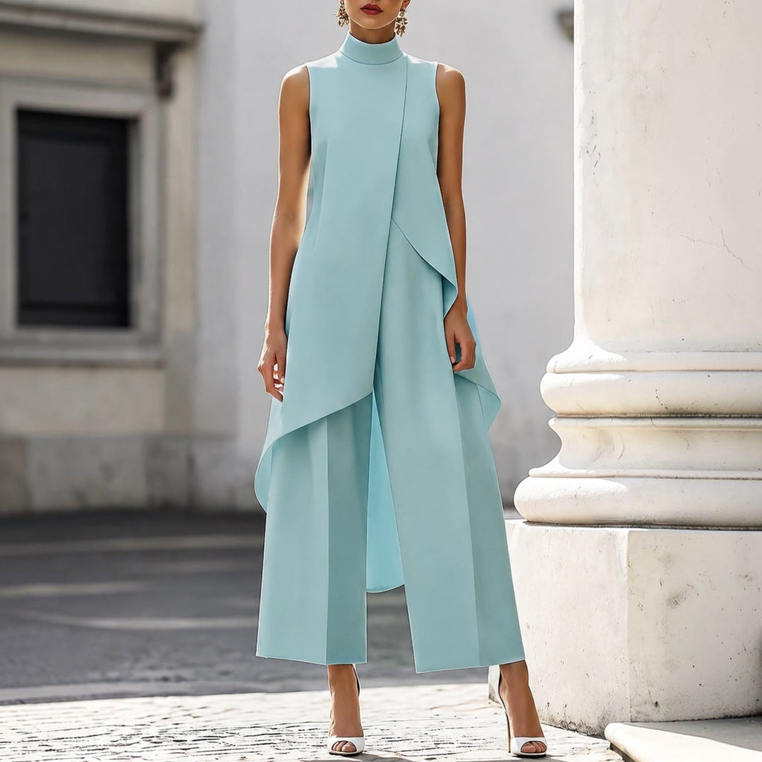 Milagros | Mono Elegante con Top Drapeado y Cuello Alto