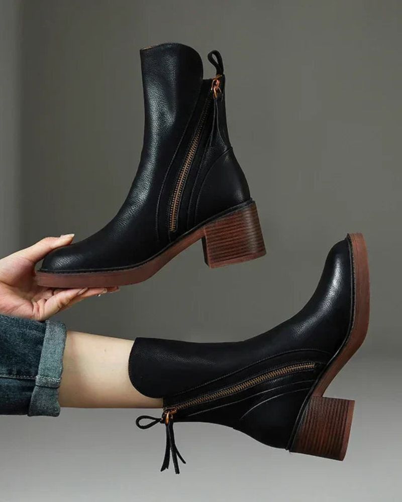 Natalia | Botas de Piel con Tacón Cuadrado