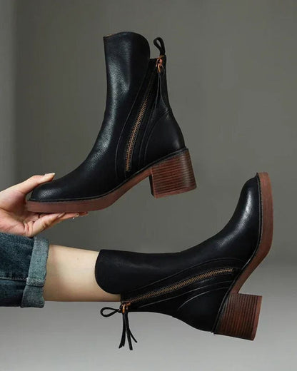 Natalia | Botas de Piel con Tacón Cuadrado