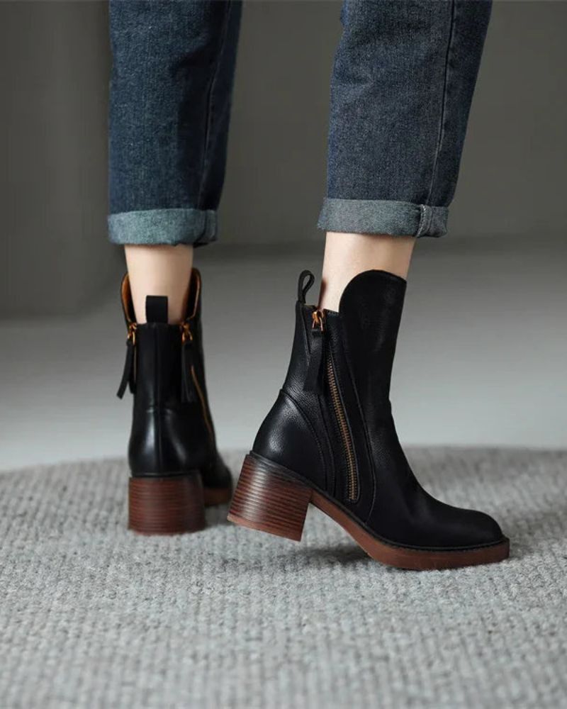 Natalia | Botas de Piel con Tacón Cuadrado