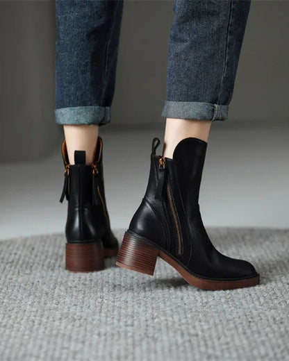 Natalia | Botas de Piel con Tacón Cuadrado