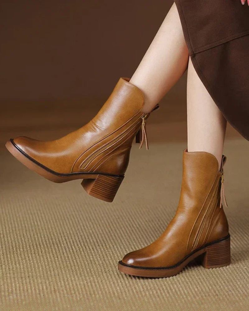 Natalia | Botas de Piel con Tacón Cuadrado