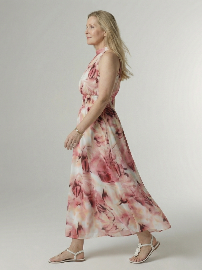 Silvana | Vestido Midi Halter con Cintura Fruncida