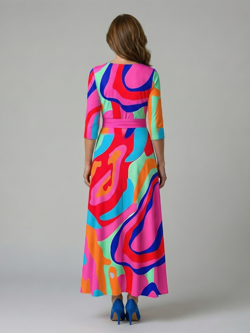 Celeste | Vestido Midi Floral con Escote Cruzado y Manga Tres Cuartos