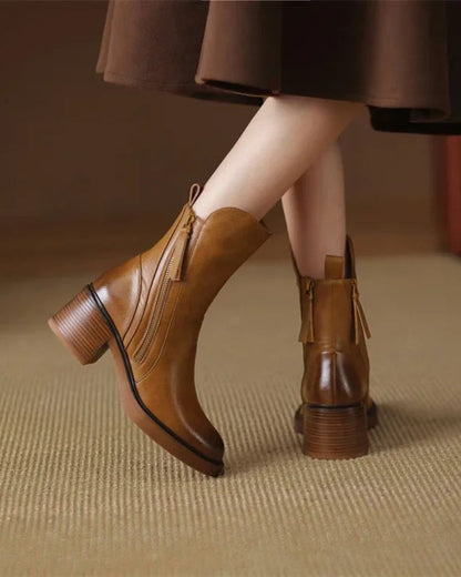 Natalia | Botas de Piel con Tacón Cuadrado