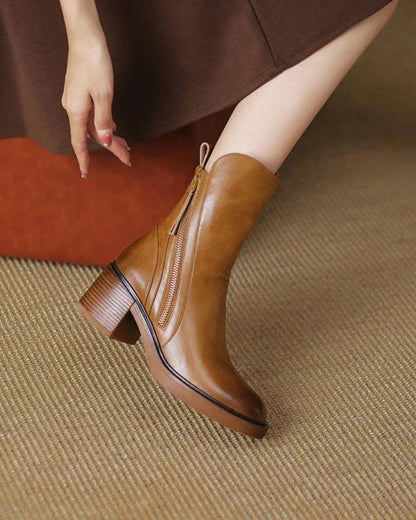 Natalia | Botas de Piel con Tacón Cuadrado