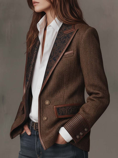 Aurora María | Blazer de Espiga con Paneles Estampados