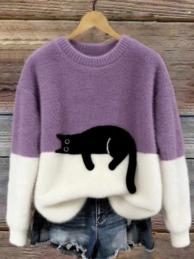 María Nieves | Jersey Ancho con Estampado de Gatos
