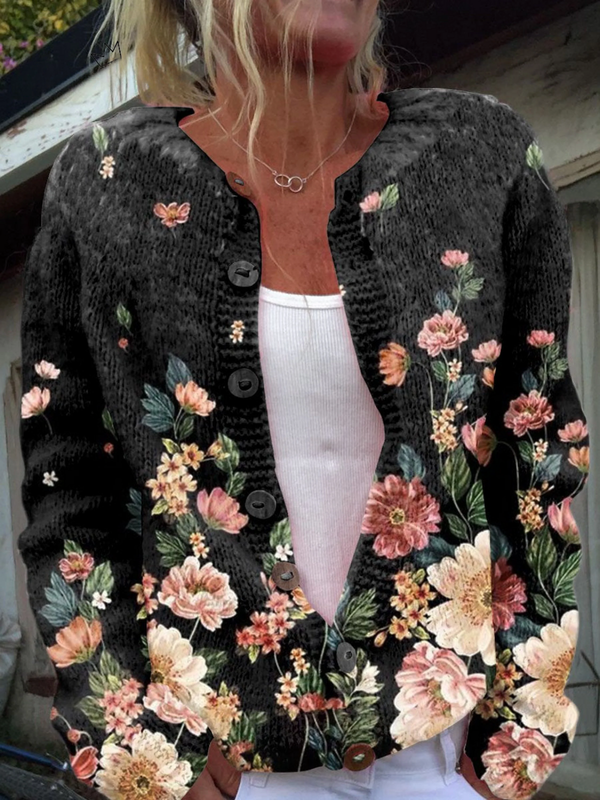 Ana Reyes | Chaqueta de Punto Floral Vintage