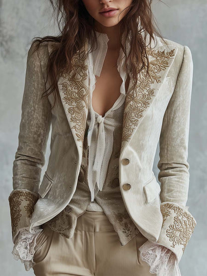 Inés María | Blazer Entallado Marfil Bordado