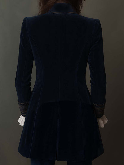 Gloria María | Chaqueta Larga Bordada Azul Marino