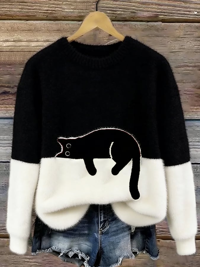 María Nieves | Jersey Ancho con Estampado de Gatos
