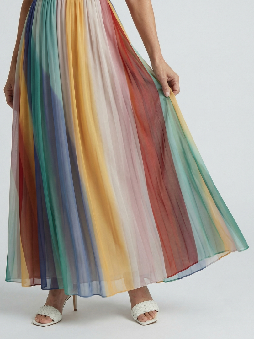 Serena | Vestido Maxi de Rayas Multicolor sin Tirantes