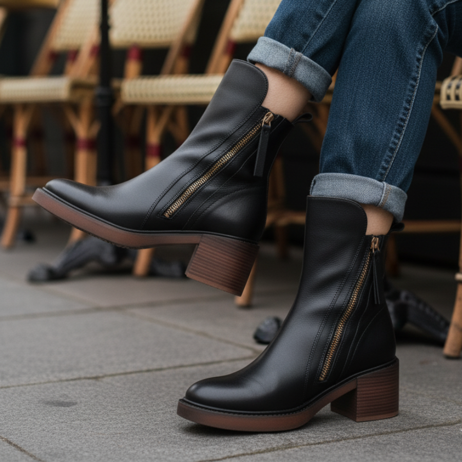 Natalia | Botas de Piel con Tacón Cuadrado