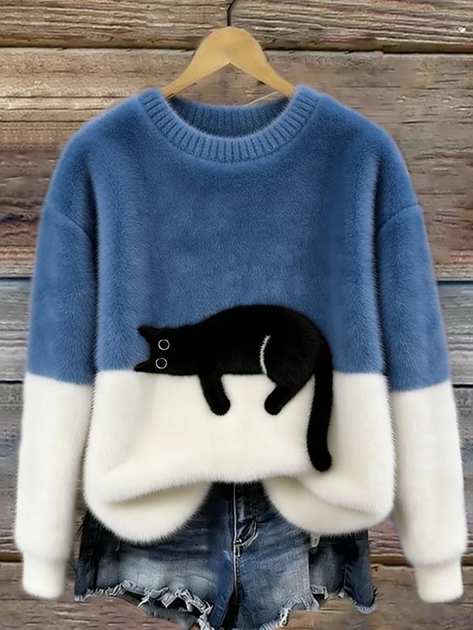 María Nieves | Jersey Ancho con Estampado de Gatos