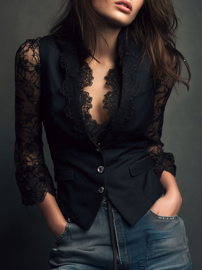 Eugenia | Americana Negra con Mangas Semitransparentes