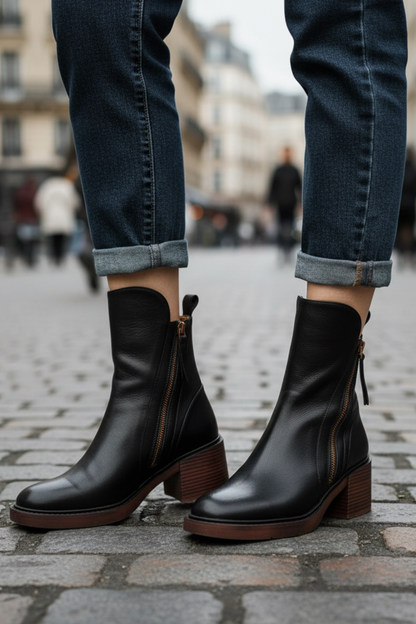 Natalia | Botas de Piel con Tacón Cuadrado