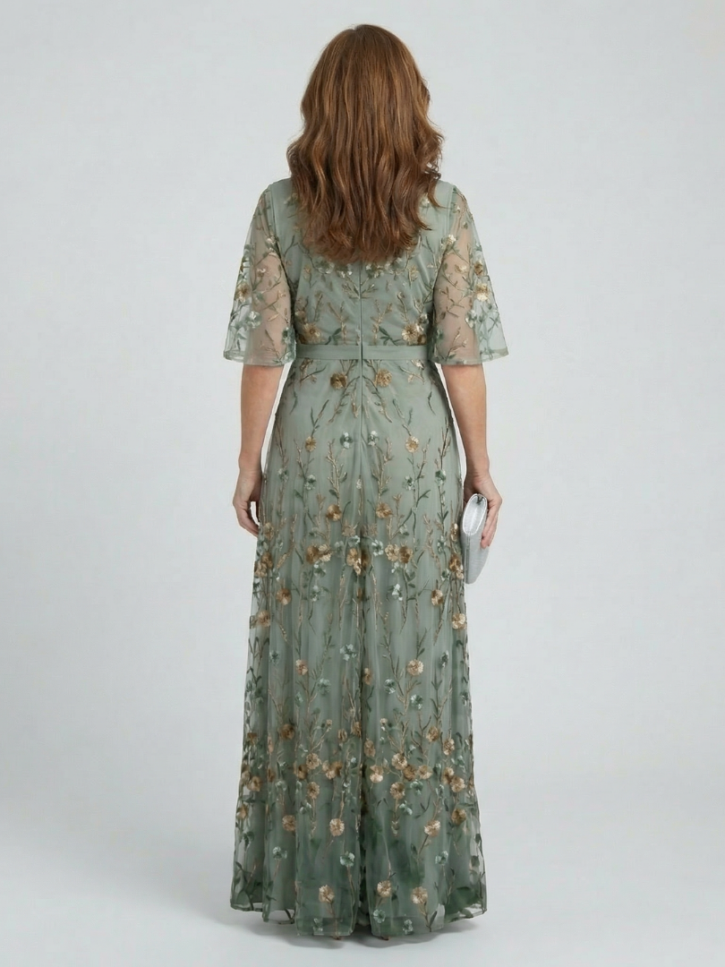 Selena | Vestido Maxi Halter Floral en Verde Salvia