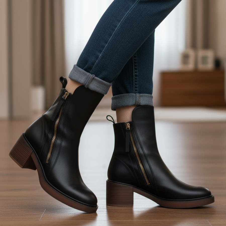 Natalia | Botas de Piel con Tacón Cuadrado