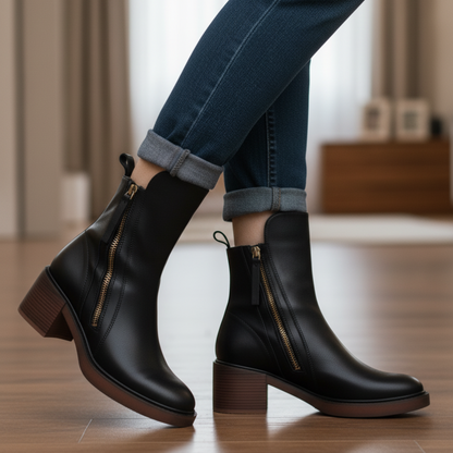 Natalia | Botas de Piel con Tacón Cuadrado