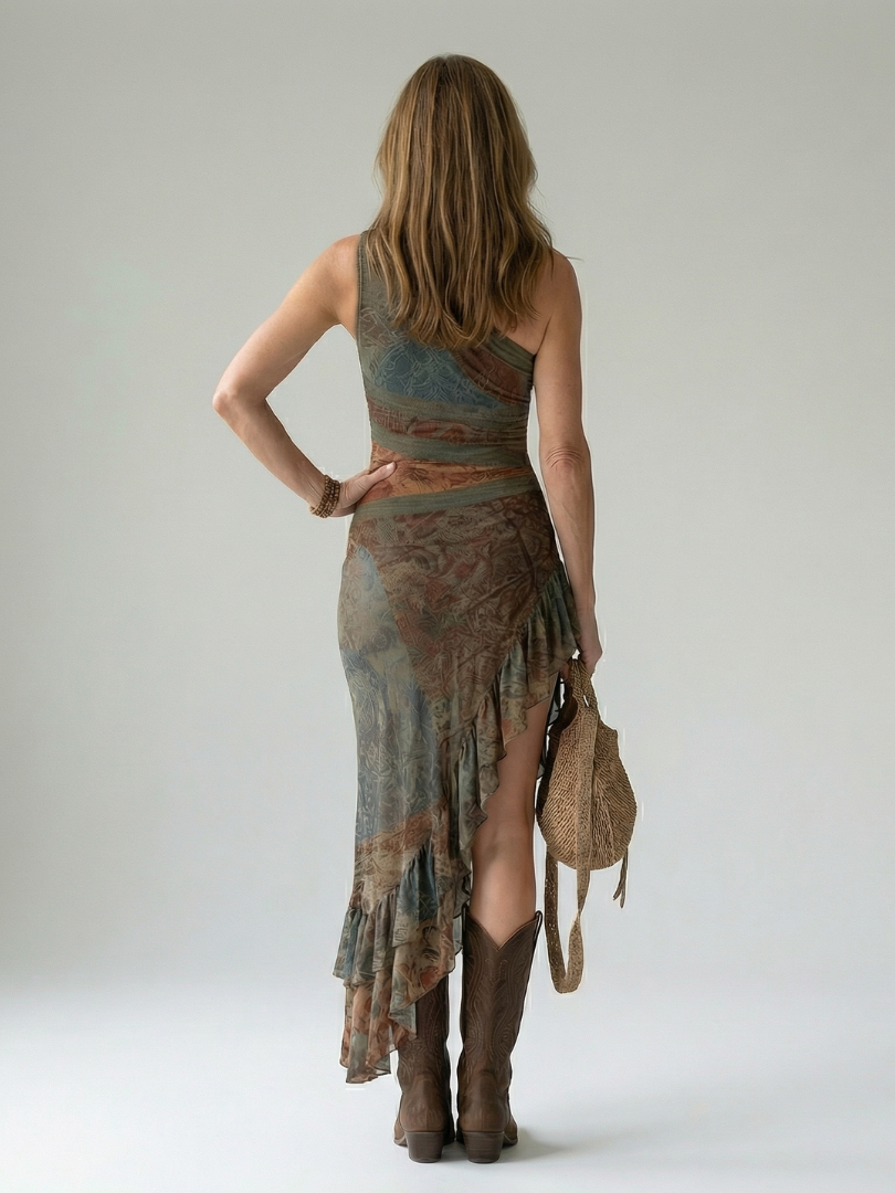 Zahara | Vestido Midi Asimétrico con Abertura Lateral