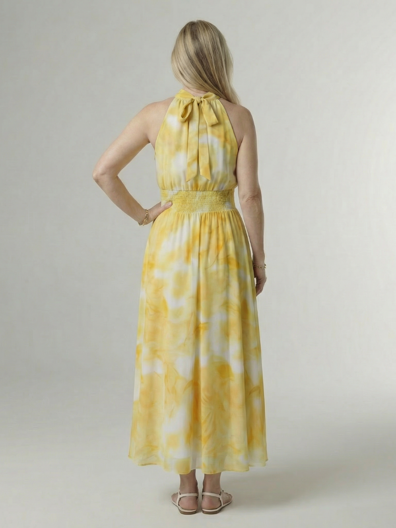 Silvana | Vestido Midi Halter con Cintura Fruncida