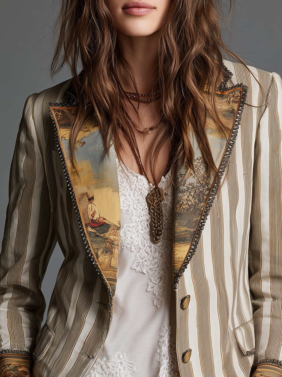 Fuensanta | Blazer de Rayas Bohemias con Solapas