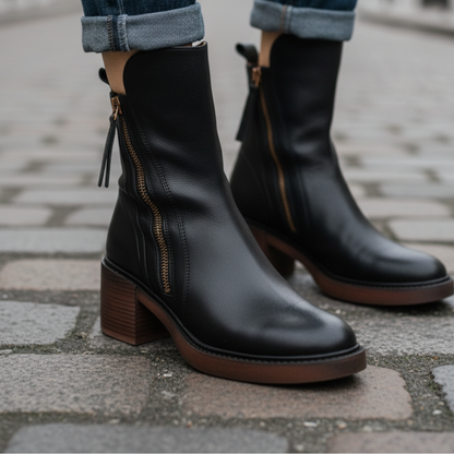 Natalia | Botas de Piel con Tacón Cuadrado