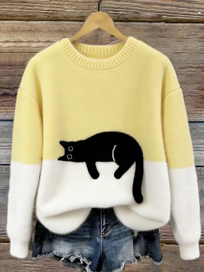 María Nieves | Jersey Ancho con Estampado de Gatos