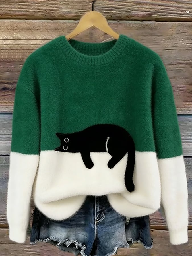 María Nieves | Jersey Ancho con Estampado de Gatos