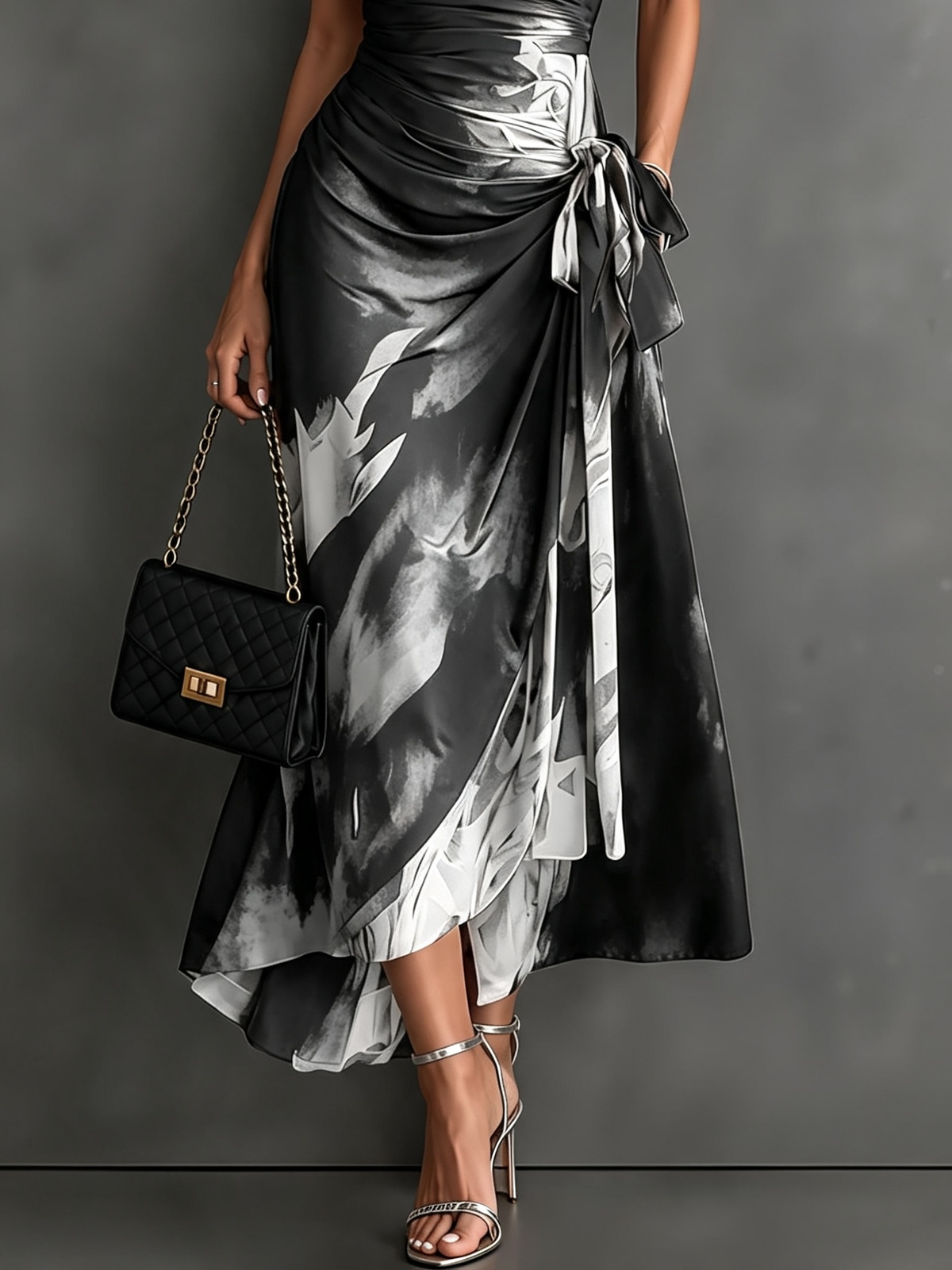 Mari Jose | Vestido Midi Cruzado con Estampado Abstracto, Manga Corta y Bajo con Volante