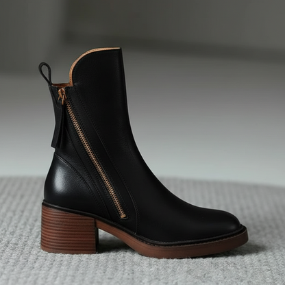 Natalia | Botas de Piel con Tacón Cuadrado