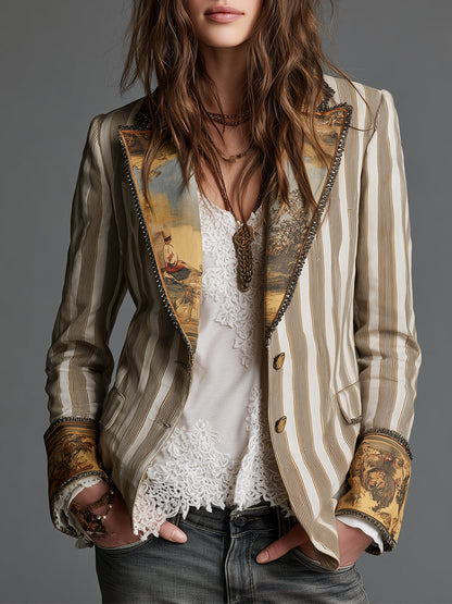 Fuensanta | Blazer de Rayas Bohemias con Solapas