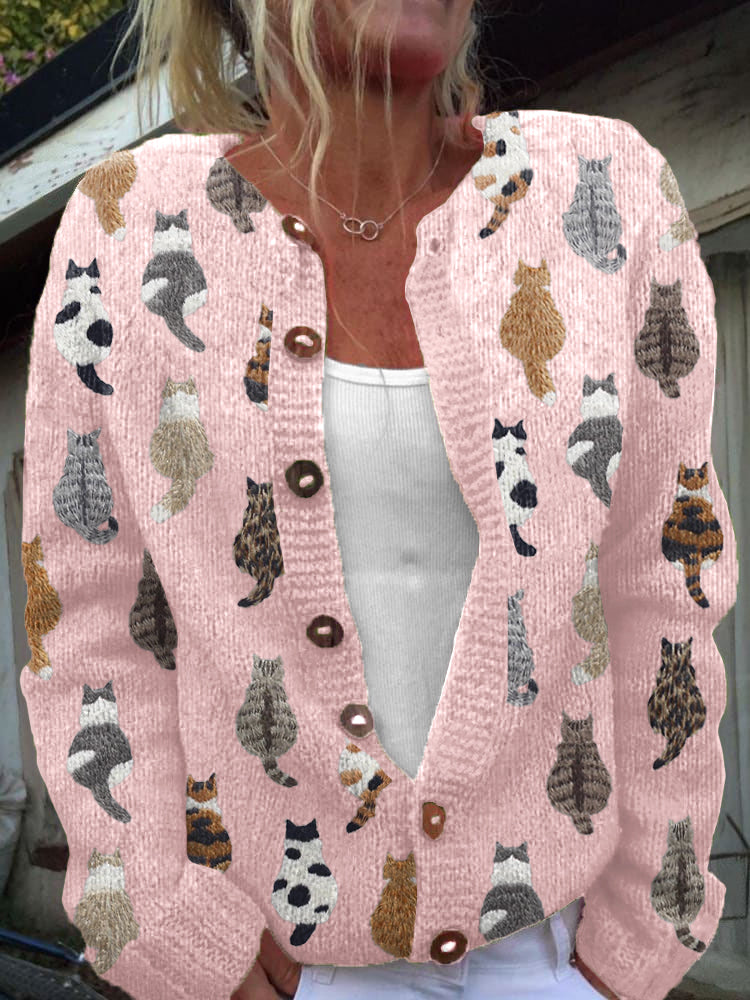 Mari Rosario | Chaqueta de Punto con Estampado de Gatos
