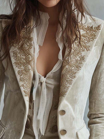 Inés María | Blazer Entallado Marfil Bordado