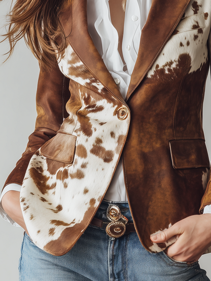 Saray | Blazer de Polipiel con Estampado de Vaca