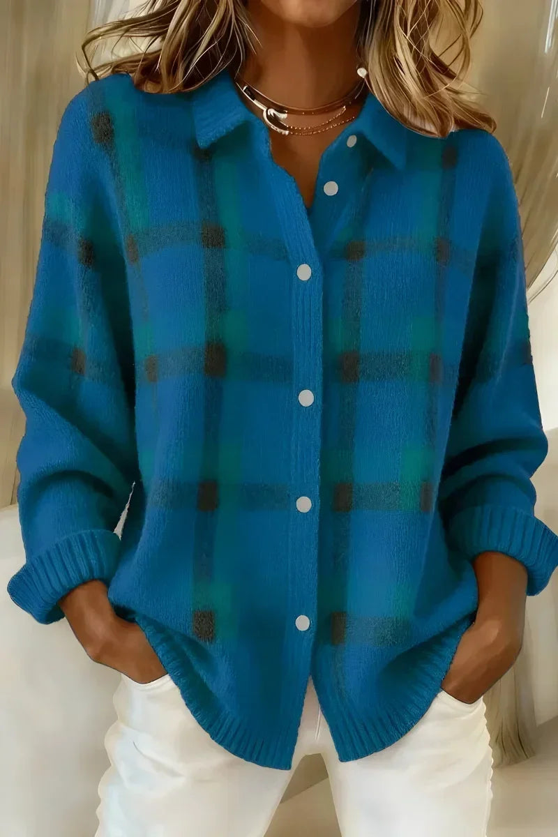 Pilar Cristina | Chaqueta de Punto de Cuadros Cepillado