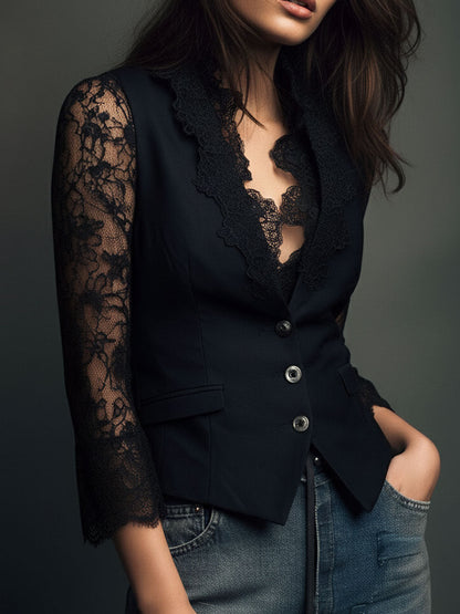 Eugenia | Americana Negra con Mangas Semitransparentes