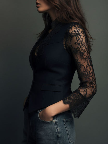 Eugenia | Americana Negra con Mangas Semitransparentes