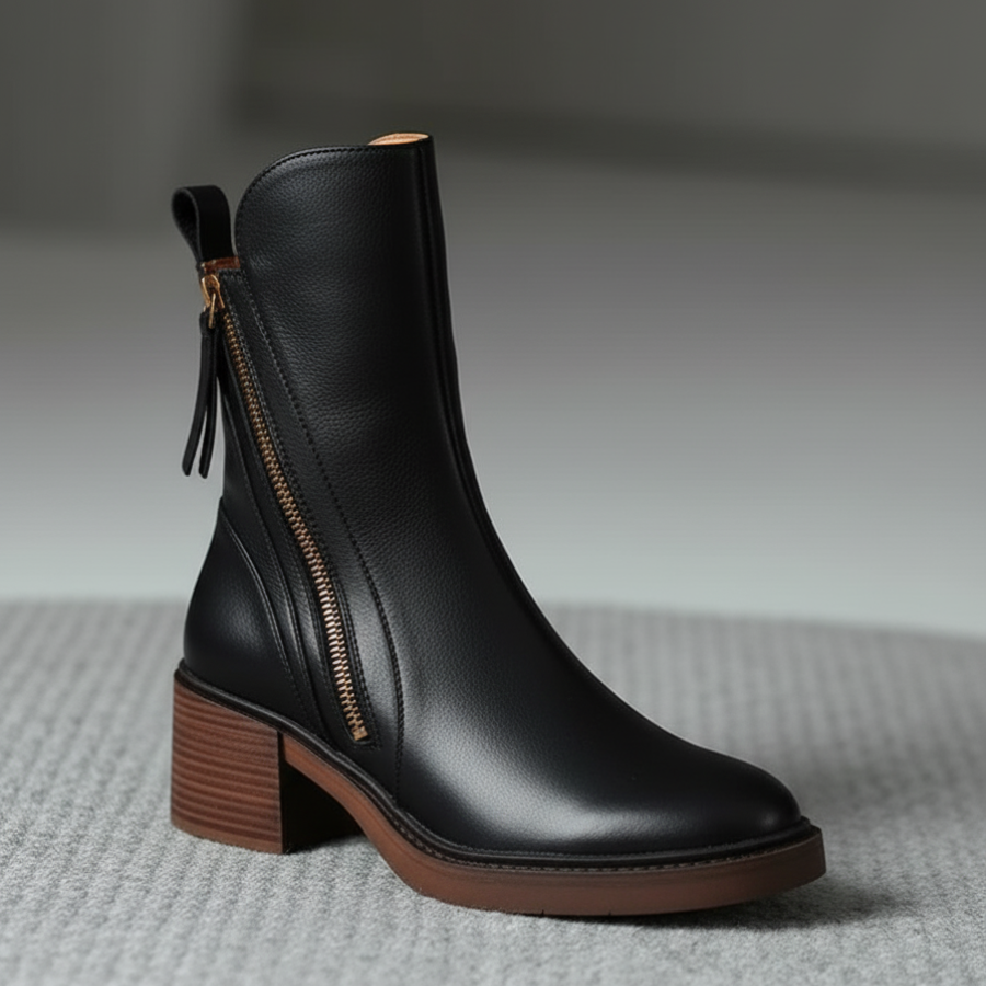 Natalia | Botas de Piel con Tacón Cuadrado