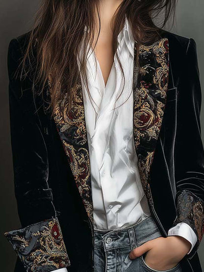 Magdalena | Americana Entallada con Estampado Barroco Negro